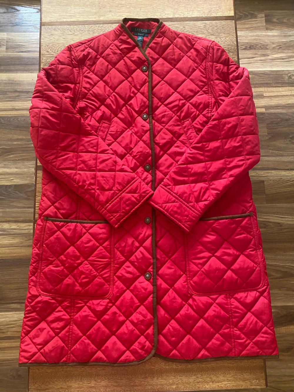 Lauren Ralph Lauren XL Womens Quilted Red Jacket with Brown Trim
